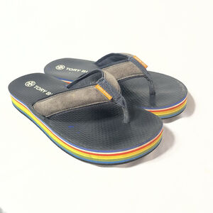 Tory Burch Rainbow Flip Flops Womens 8 M Navy Blue Thong Sandals Platform